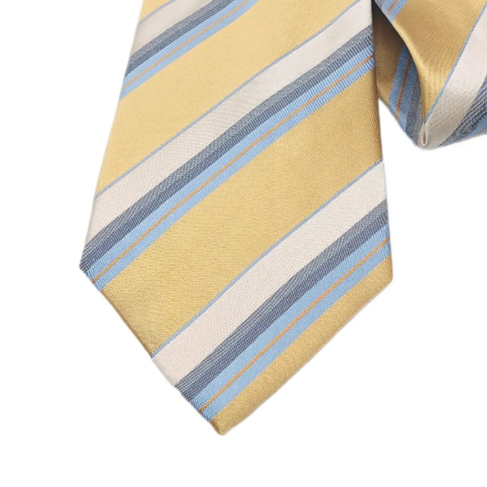 Covington Silk Tie Men’s 59.5” Chartreuse Gray Blue Stripe Elegant 80s 90s Wide